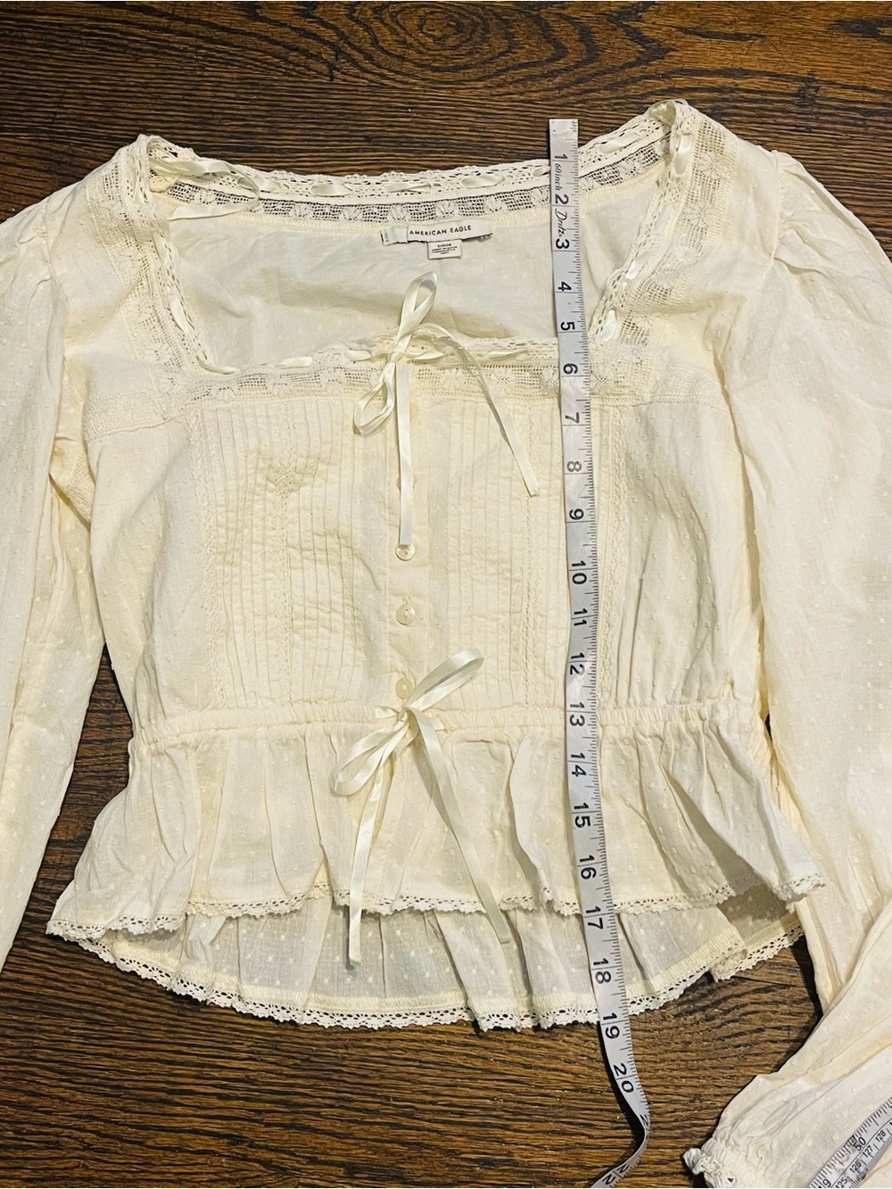 American Eagle  casual Outfitters Cream Square-Neck Peasant Blouse 100% cotton - Picture 10 of 14